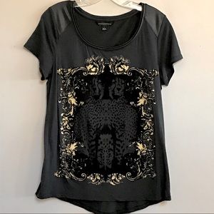 ROCK & REPUBLIC BLACK CHEETAH TOP W FAUX LEATHER